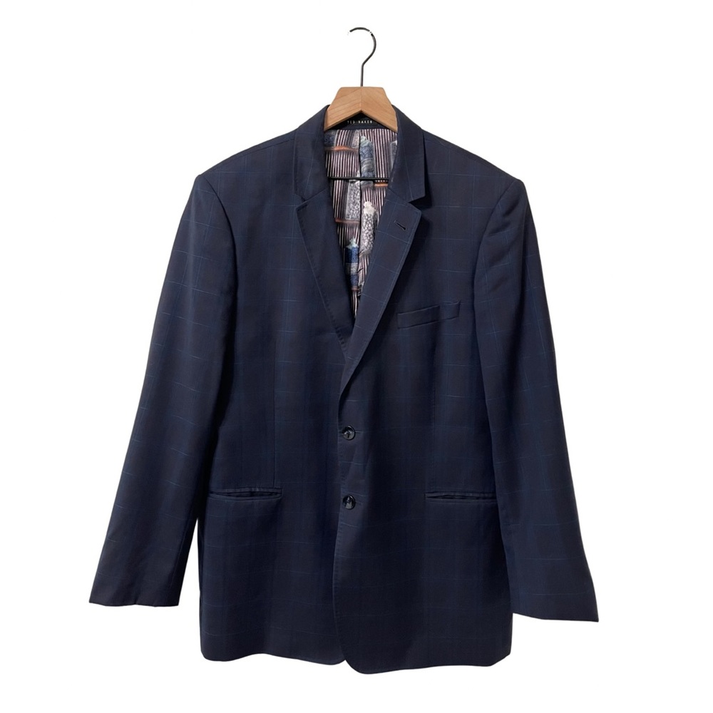 Ted Baker London Tartan Blue-Teal Wool Modern Fit Sports Coat Size 44R